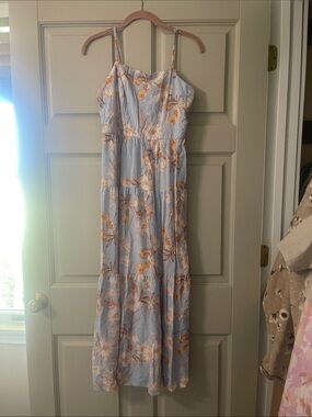 Lily Rose Light Blue Maxi Dress with Orange Floral Print